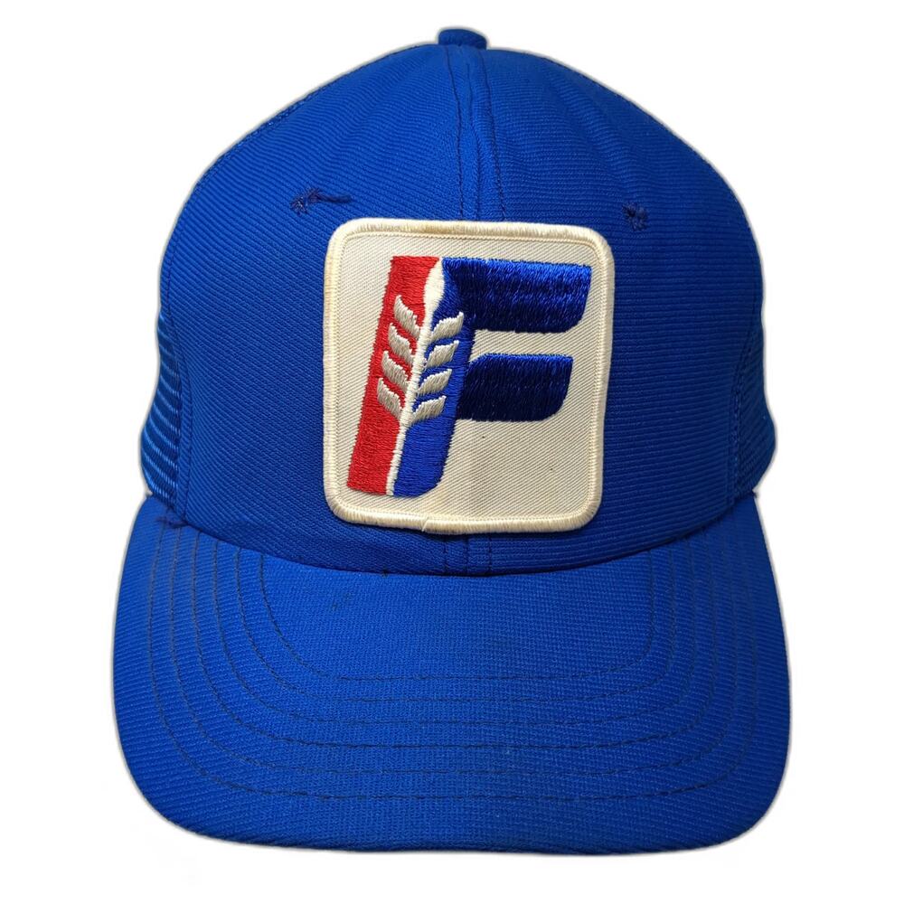DeLong Trucker Hat Blue L Snapback Farmland Industries Agriculture Patch Vintage